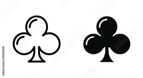 Black and white clover icons on white background with copy space