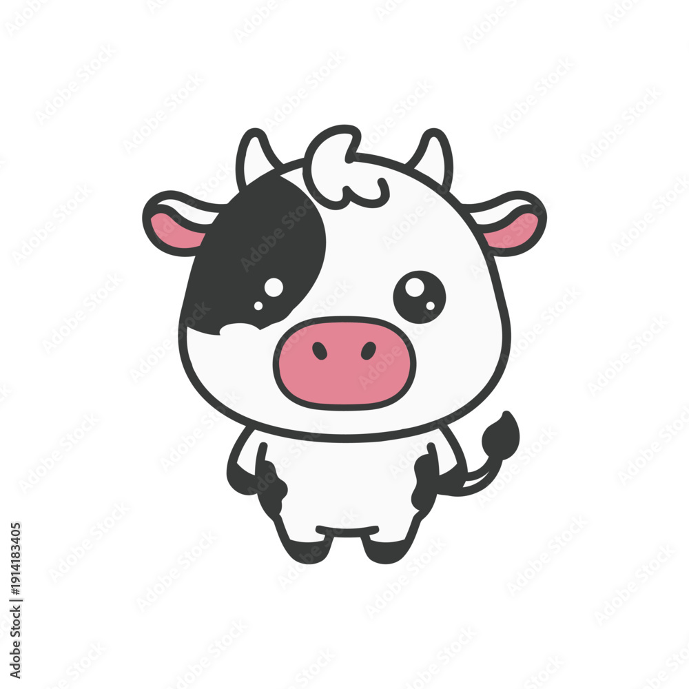 Fototapeta premium Cute cartoon cow character with black and white spots isolated design