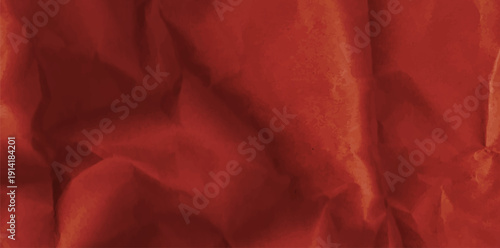 Christmas deep red paper background with crumpled texture. Gift sheet features grunge folded wrinkled effect, vintage craft cardboard wrapped vector design. Xmas textile bg