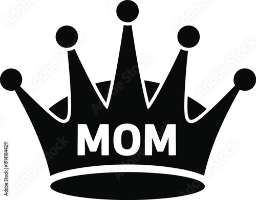 Black crown icon with mom text on white background