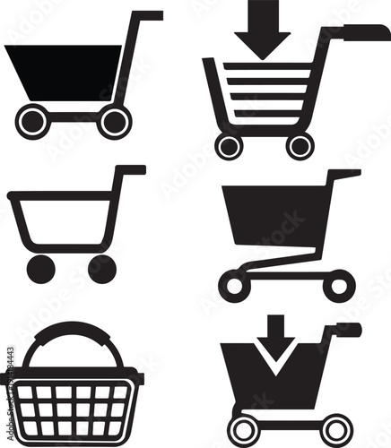 Shopping Cart Icon Set – Ecommerce, Grocery, Retail, Online Store, Market, Checkout Symbols