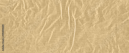 Crumpled gold beige tan paper texture background vector. Realistic old crinkle overlay with crease, rip effect for cardboard, rice paper, notepad designs. Grey teture with strip line pattern