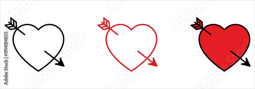 Heart with arrow icon set in various styles vector illustration.