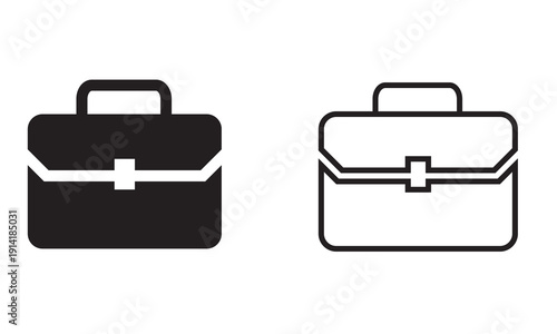 Briefcase Icon Set Vector Illustration. Simple briefcase icons in outline and solid styles on light background, ideal for business, office, and corporate design use.

