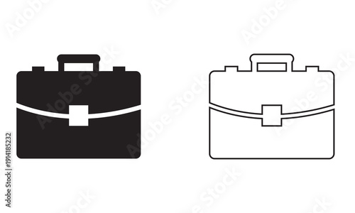 Briefcase Icon Set Vector Illustration. Simple briefcase icons in outline and solid styles on light background, ideal for business, office, and corporate design use.


