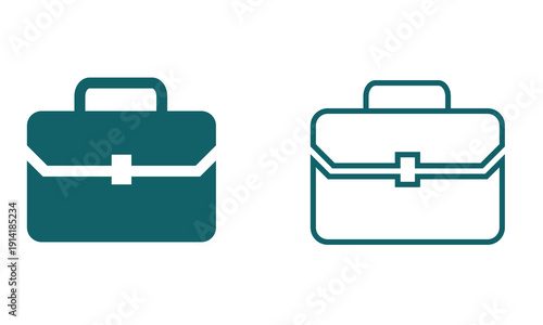 Briefcase Icon Set Vector Illustration. Simple briefcase icons in outline and solid styles on light background, ideal for business, office, and corporate design use.

