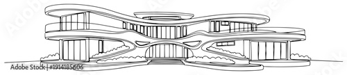 Futuristic luxury mansion architecture in minimalist organic continuous line drawing style