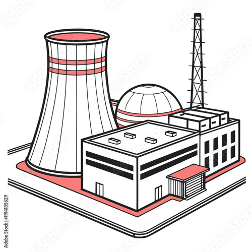 Nuclear power plant with cooling tower and reactor building 1