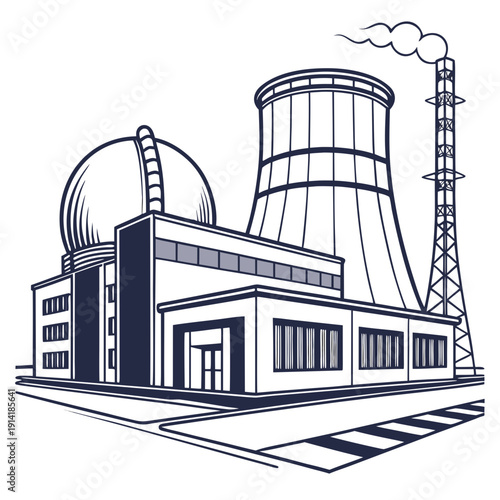 Nuclear power plant with cooling tower and reactor building