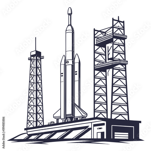 Of a rocket on a launchpad with towers space aerospace