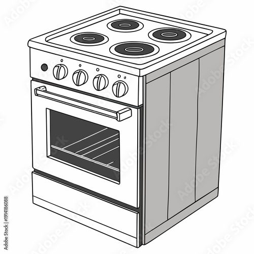 Stainless steel electric stove with four burners and oven