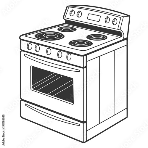 Stainless steel electric stove with four burners and oven 1