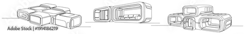 Futuristic modular capsule house designs in minimalist one line drawing style