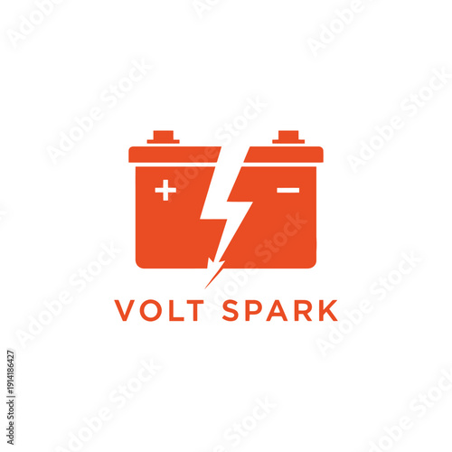 Powerful car battery with lightning bolt spark icon for automotive energy and electrical service branding identity business volt spark logo