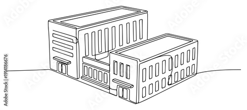 Minimalist sketches of contemporary office building blocks in continuous line drawing style