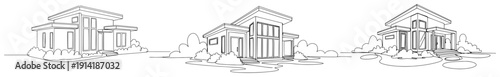 Collection of modern family house designs drawn in simple continuous one line style