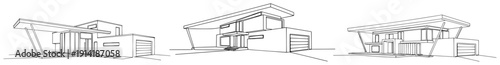Set of contemporary residential building designs in minimalist one line drawing