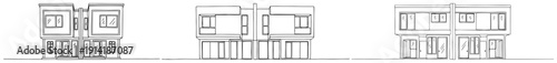 Set of modern duplex houses drawn in minimalist continuous one line style