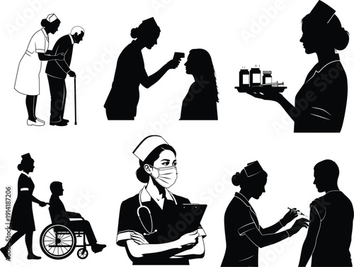 Medical professionals in various healthcare settings and interactions