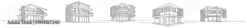 Minimalist continuous line drawing set of contemporary luxury houses and villas