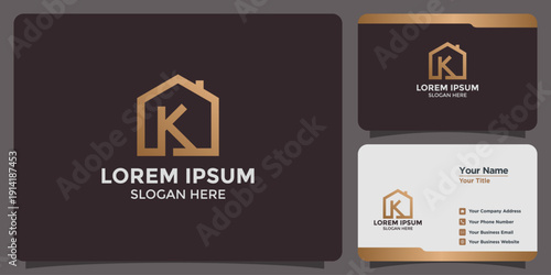 Elegant Gold House Letter K Logo Design for Real Estate and Property Business - Business Card Mockup