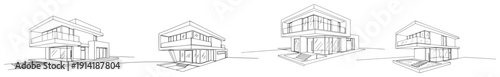 Modern luxury cantilevered villa designs in continuous one line architectural drawing