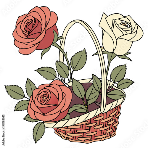 Vibrant roses in a woven basket flowers red roses
