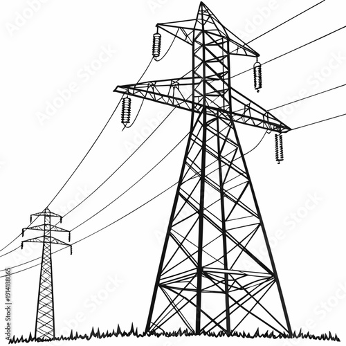 Voltage electric power transmission towers with insulators and wires 1