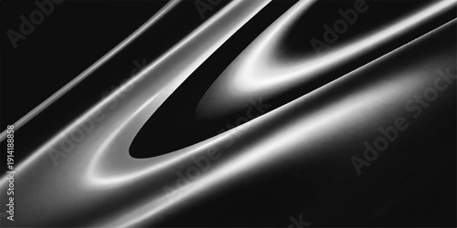 A sleek black and white abstract metal background featuring a curved silver steel line that defines the high-tech interior design of a modern vehicle power switch