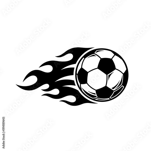 Flaming Soccer Ball Icon, Black and White Fire Football Vector Illustration
