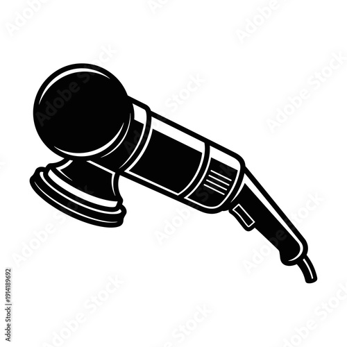 Car Polisher Buffer Machine Icon, Black and White Detailing Power Tool Vector Illustration