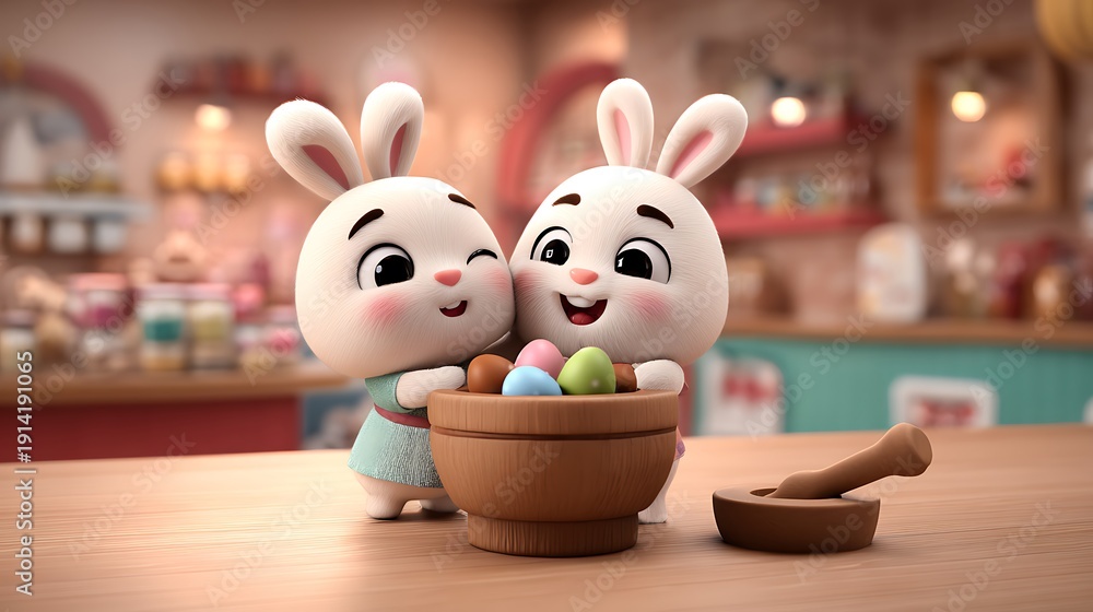 Obraz premium Easter bunny friends with colorful eggs