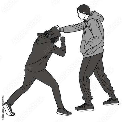 Two men in hoodies fighting or sparring martial arts