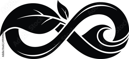 Infinity Symbol with Leaves and Wave, Nature and Sustainability Concept