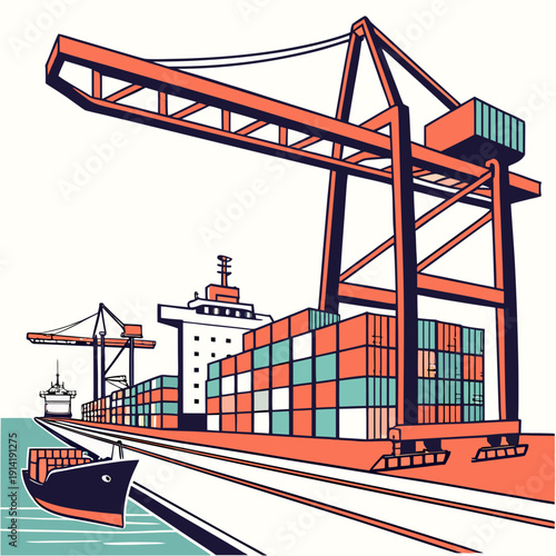 Cargo ship with containers and cranes at port shipping