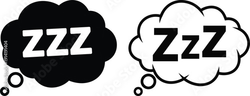 A black and white image of two thought bubbles with zzz