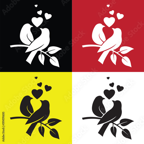 Pop Art Illustration – Two Birds with Hearts