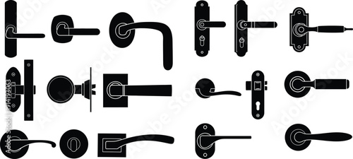 A collection of various door handles and knobs