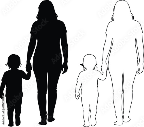 Illustration of two adults holding hands with two small children beside them