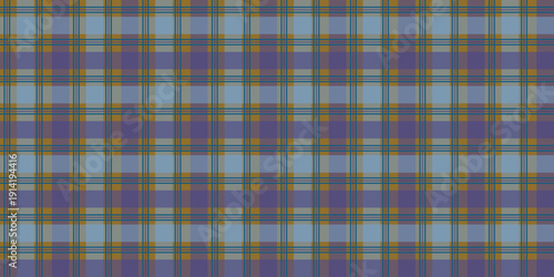 Steel Blue and Gold Plaid Seamless Pattern, Vibrant Tartan Checkered Texture for Creative Textiles, Modern Apparel, and Decorative Vector Backgrounds