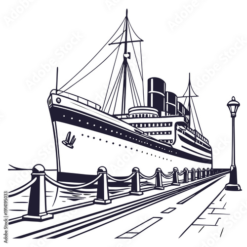 Large ocean liner docked at a pier ship boat