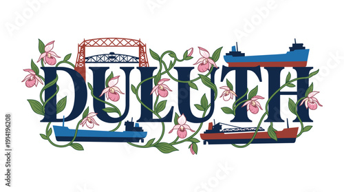 Wallpaper Mural Duluth Minnesota city emblem with bridge and flowers vector illustration Torontodigital.ca