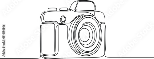 Continuous Line Camera Drawing with Modern Photography Device Outline for Creative Design, Minimal Art, Photo Studio Branding and Professional Photographer Concepts