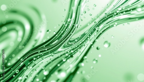Wallpaper Mural Abstract Flowing Green Waves with Water Droplets and Smooth Color Gradients for Background Design Torontodigital.ca