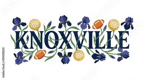 Knoxville city name with floral and sports icons vector illustration