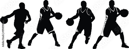 Four basketball players in different poses