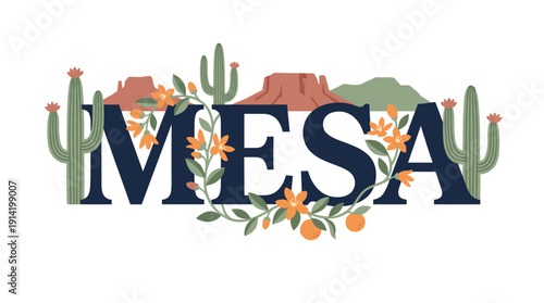 Mesa Arizona desert landscape typography vector illustration