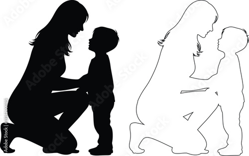 A mother comforting her child in two different emotional states.