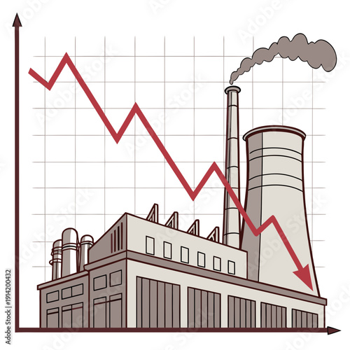 Industrial factory with declining graph chart