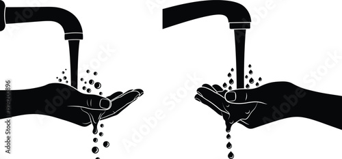 Two hands catching water from dripping faucets